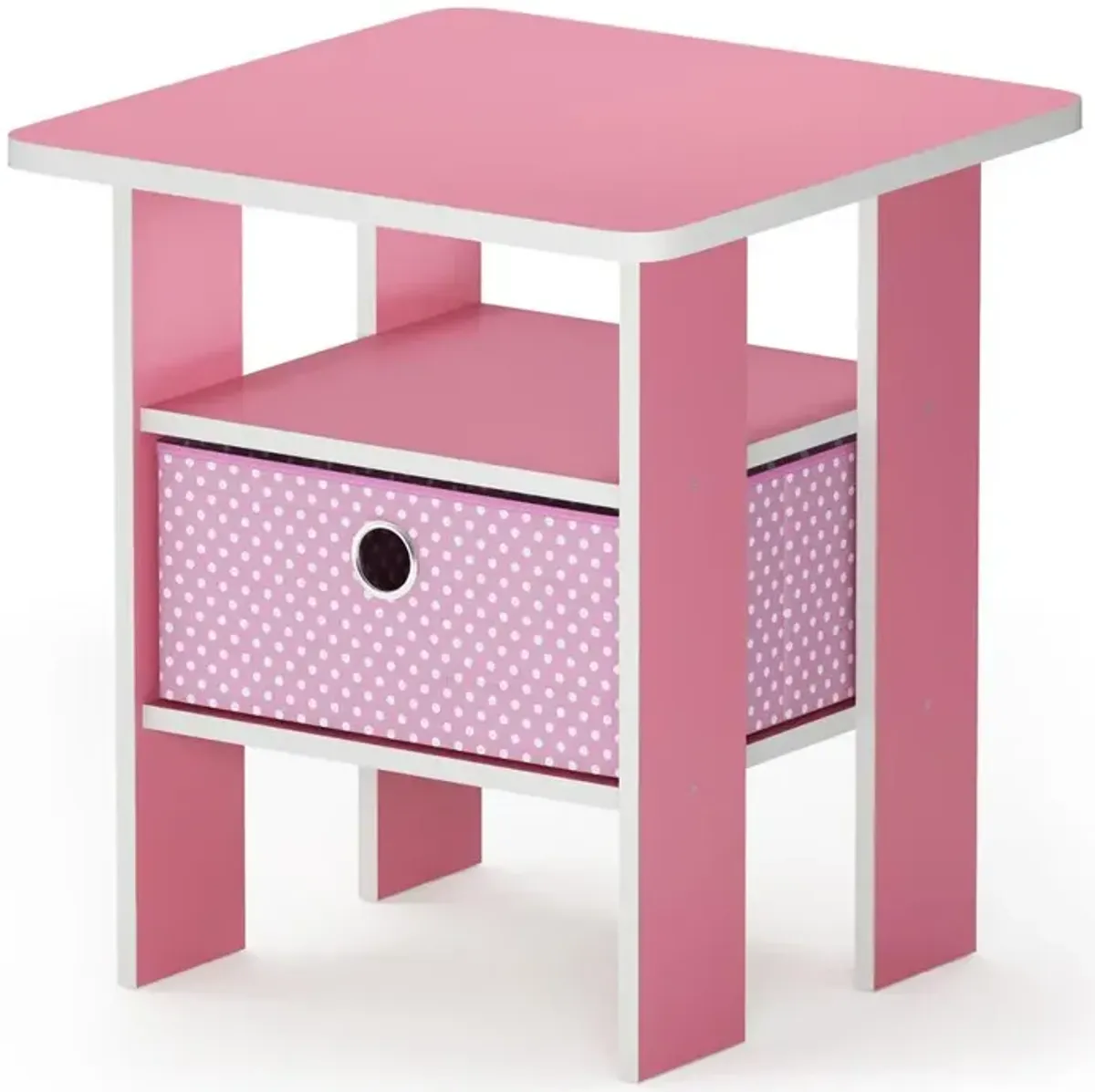 Furinno Andrey End Table Nightstand with Bin Drawer, Pink