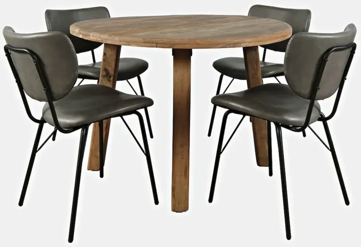 Jofran Reclamation Five Piece Round Rustic Reclaimed Solid Wood Round Dining Set