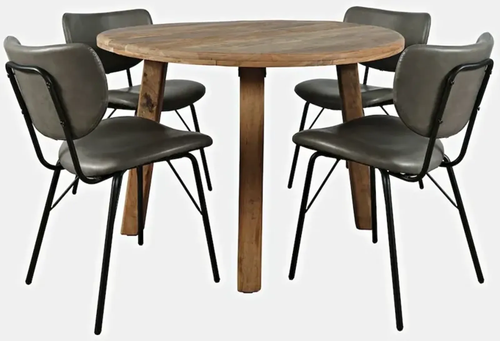 Jofran Reclamation Five Piece Round Rustic Reclaimed Solid Wood Round Dining Set