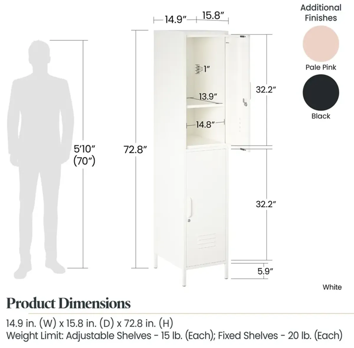 Shadwick 2 Door Tall Single Metal Locker Storage Cabinet