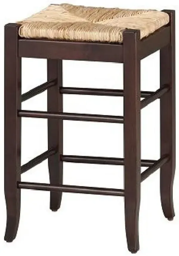 Rush Woven Wooden Frame Counter Stool with Saber Legs, Beige and Dark Brown-Benzara