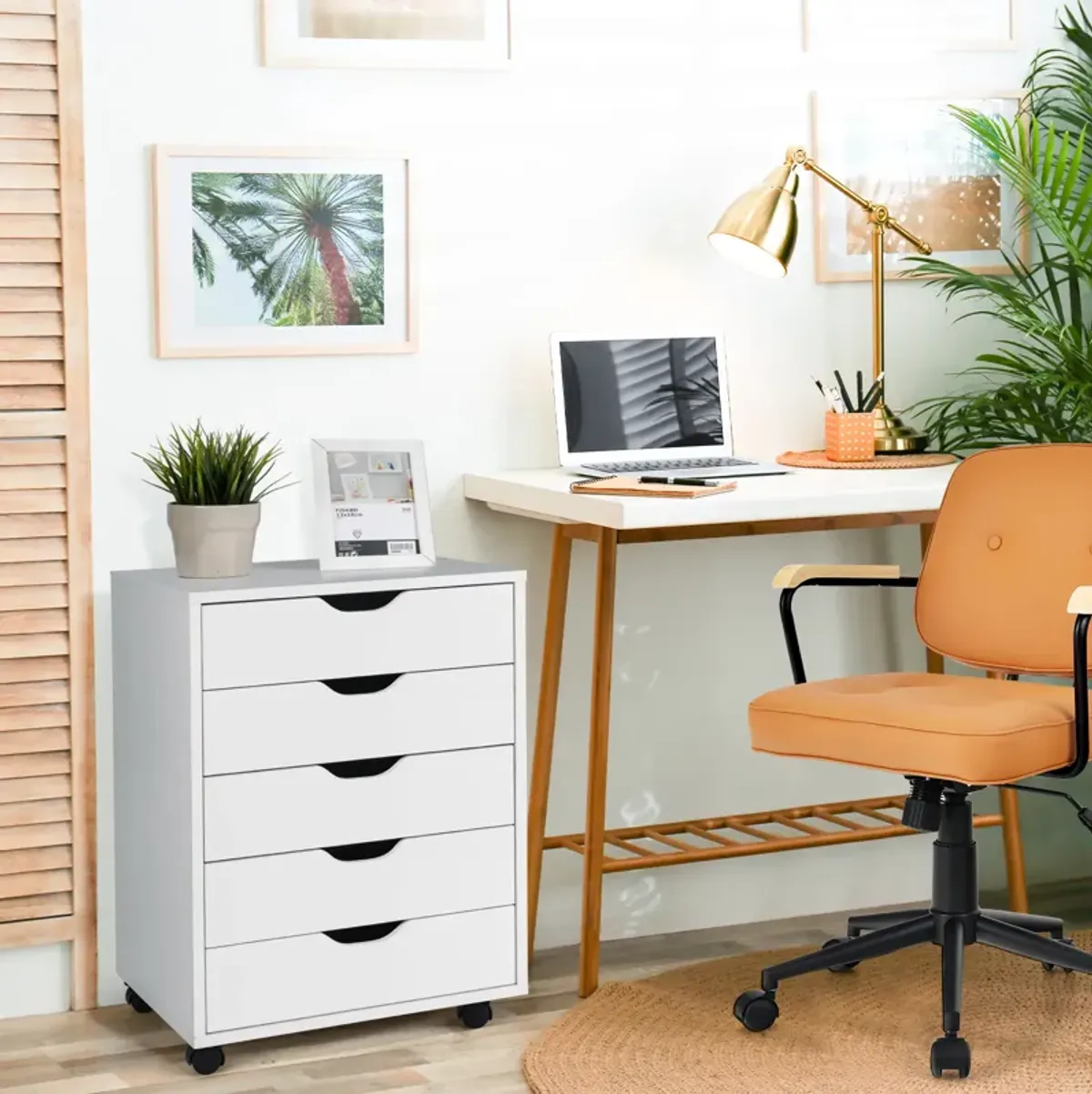 5 Drawer Mobile Lateral Filing Storage Home Office Floor Cabinet with Wheels
