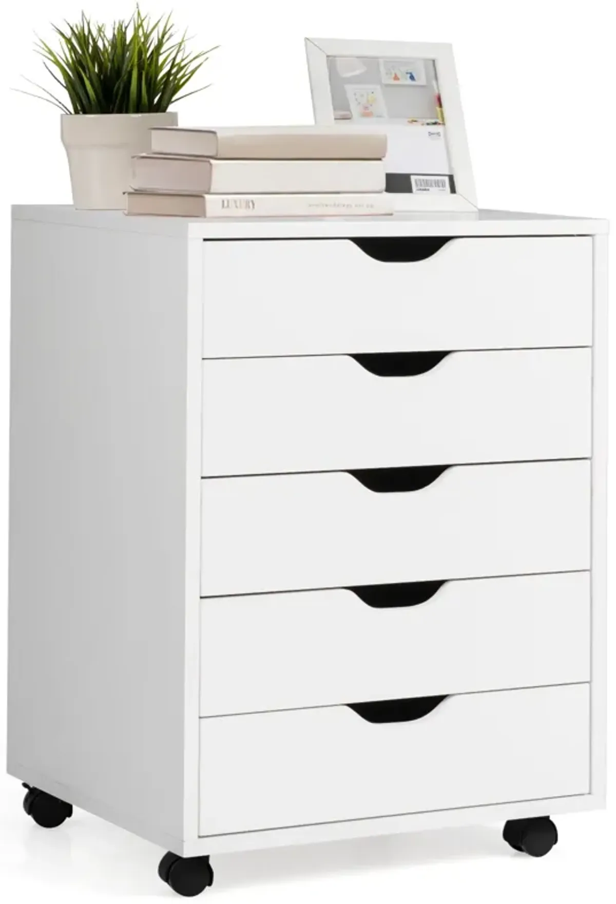 5 Drawer Mobile Lateral Filing Storage Home Office Floor Cabinet with Wheels