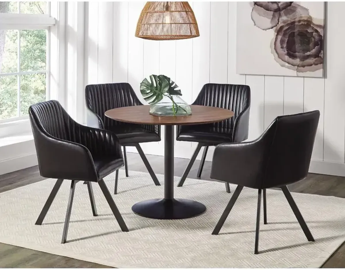 Arika Tufted Sloped Arm Swivel Dining Chair Black and Gunmetal