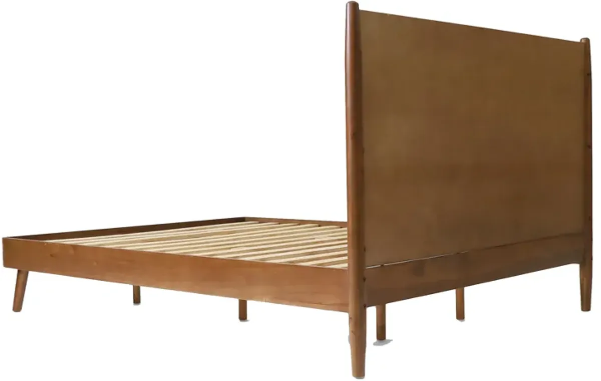 Ozzy King Size Bed with Panel Headboard Design, Rich Brown Acacia Wood - Benzara