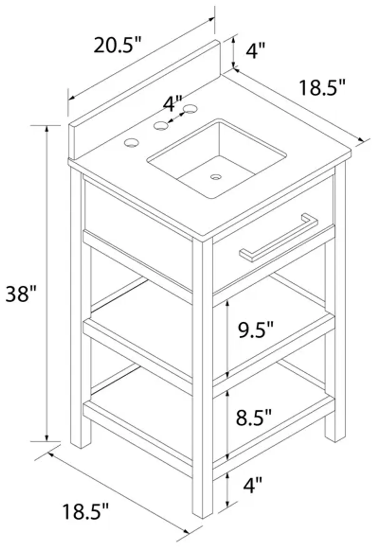 REALROOMS Pisa 20" Bathroom Vanity