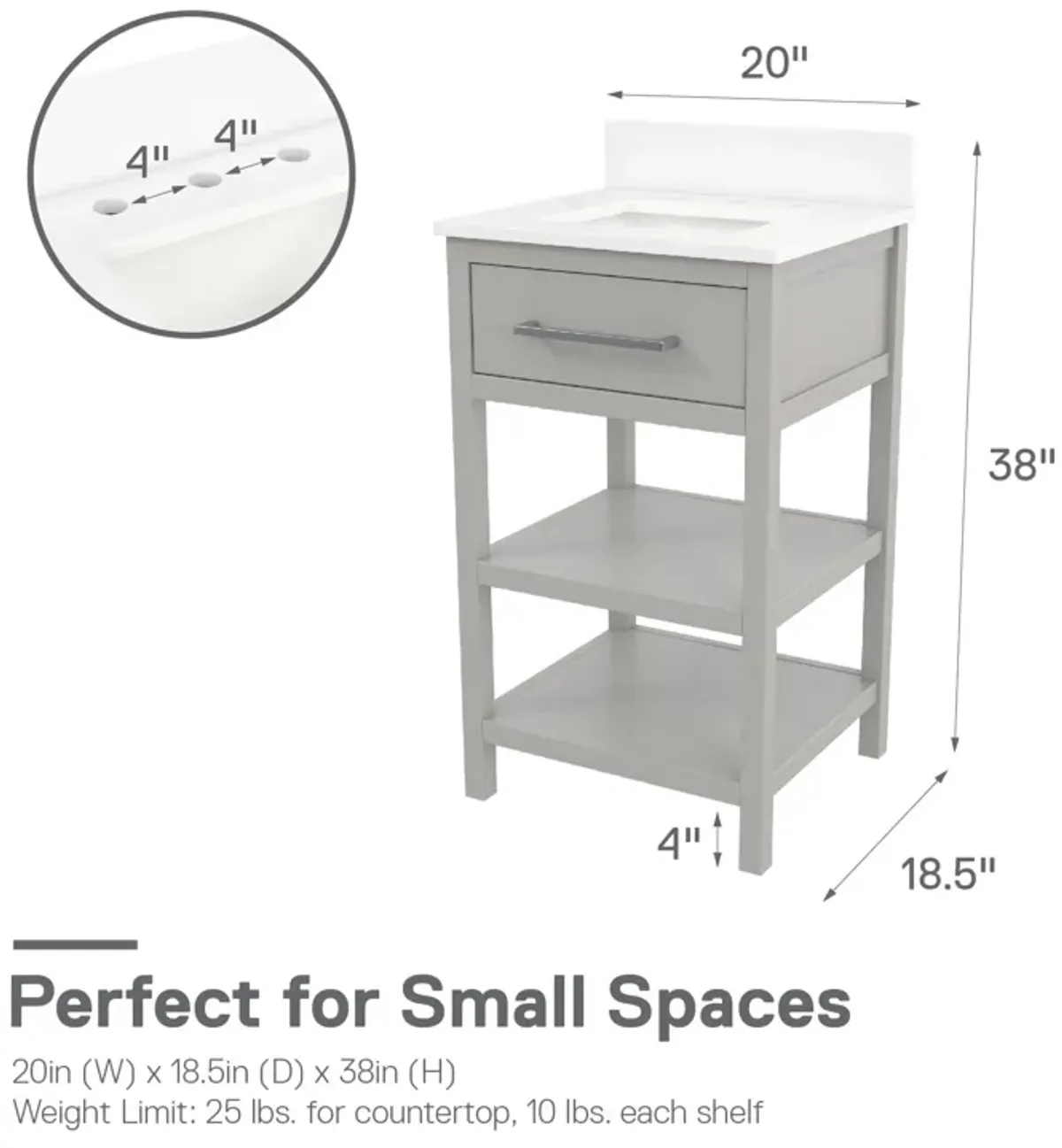 REALROOMS Pisa 20" Bathroom Vanity