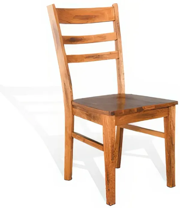 Marv Dining Chair Set of 2, Ladderback Design, Light Brown Mindi Wood - Benzara