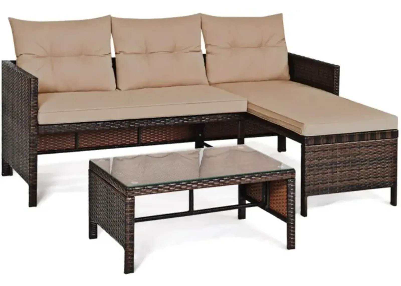 Hivvago 3 Pieces Outdoor Patio Corner Rattan Sofa Set