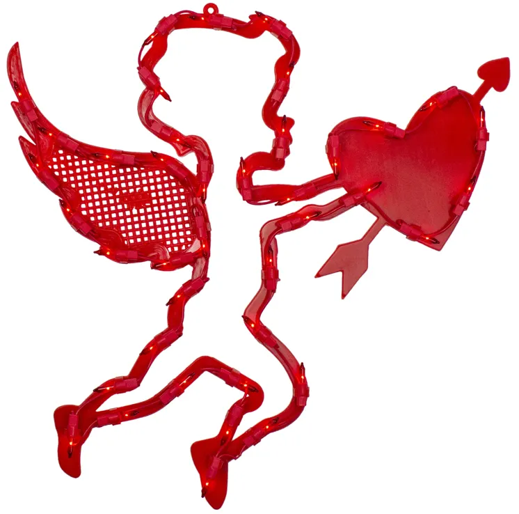 17" Lighted Red Cupid with Heart Valentine's Day Window Silhouette Decoration