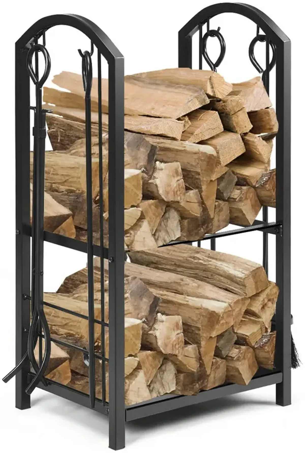 Fireplace Log Rack with 4 Tools Set Fireside Firewood Holder