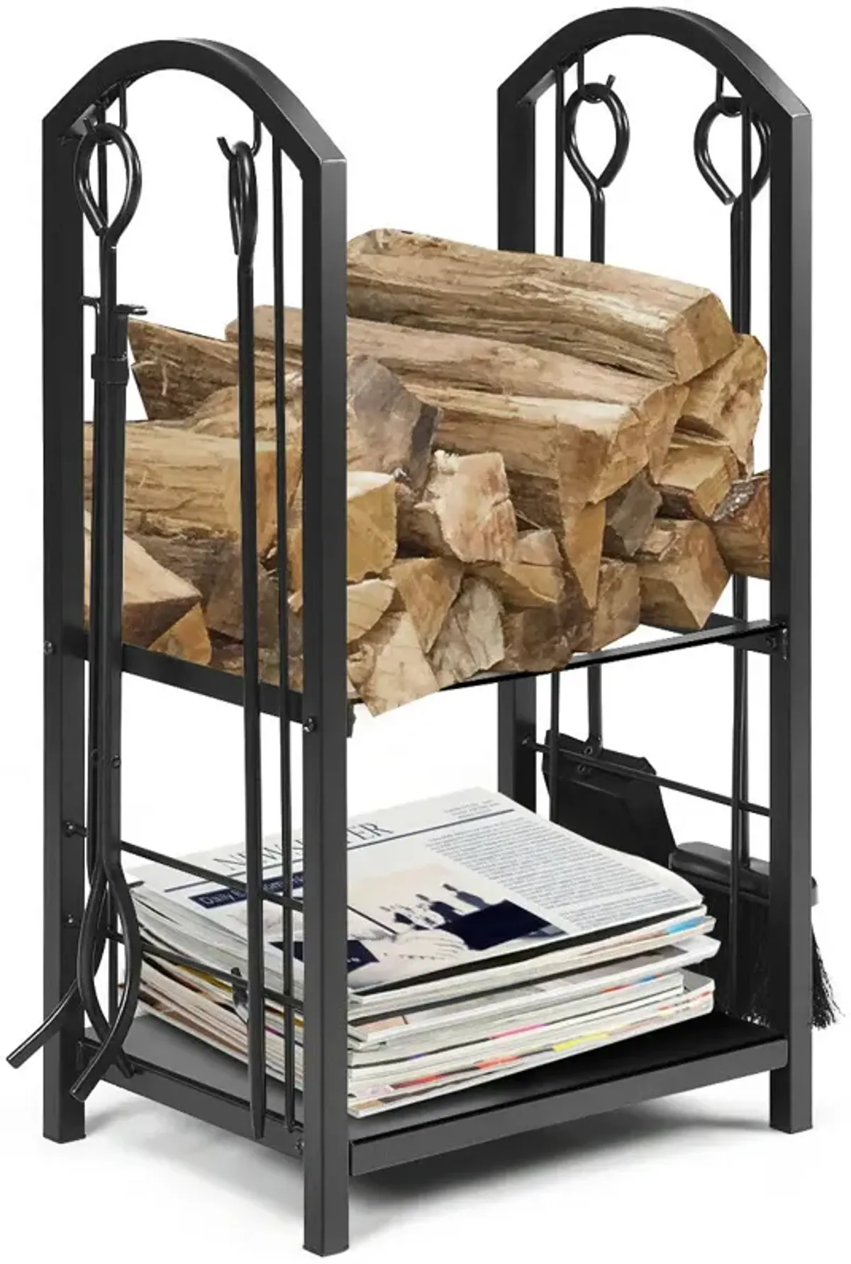 Fireplace Log Rack with 4 Tools Set Fireside Firewood Holder