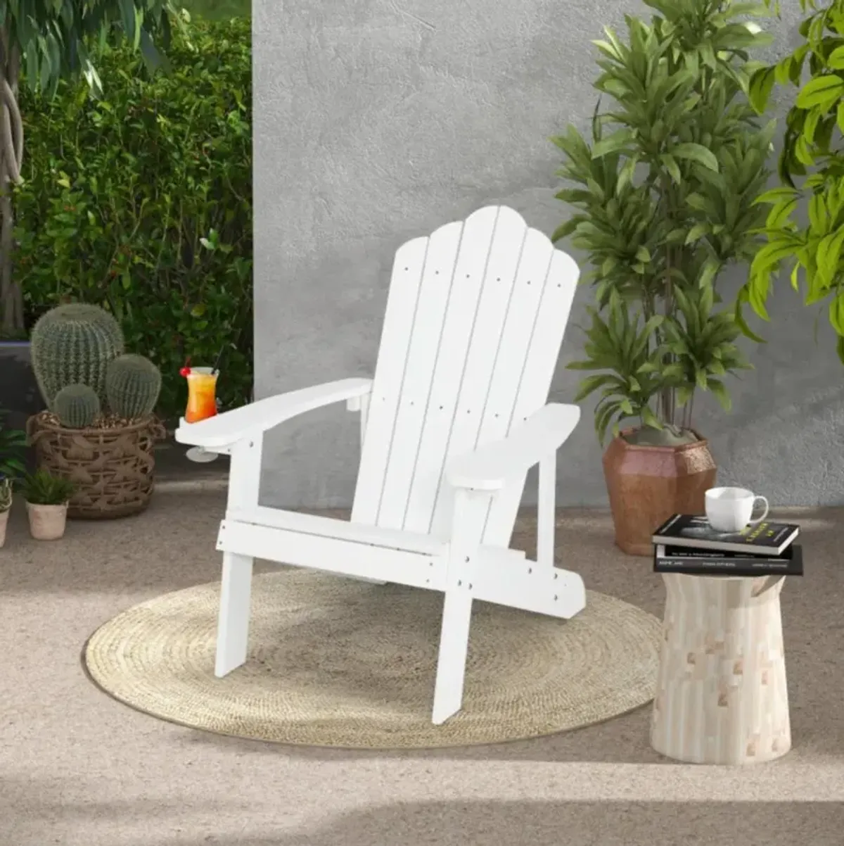 Hivvago Weather Resistant HIPS Outdoor Adirondack Chair with Cup Holder