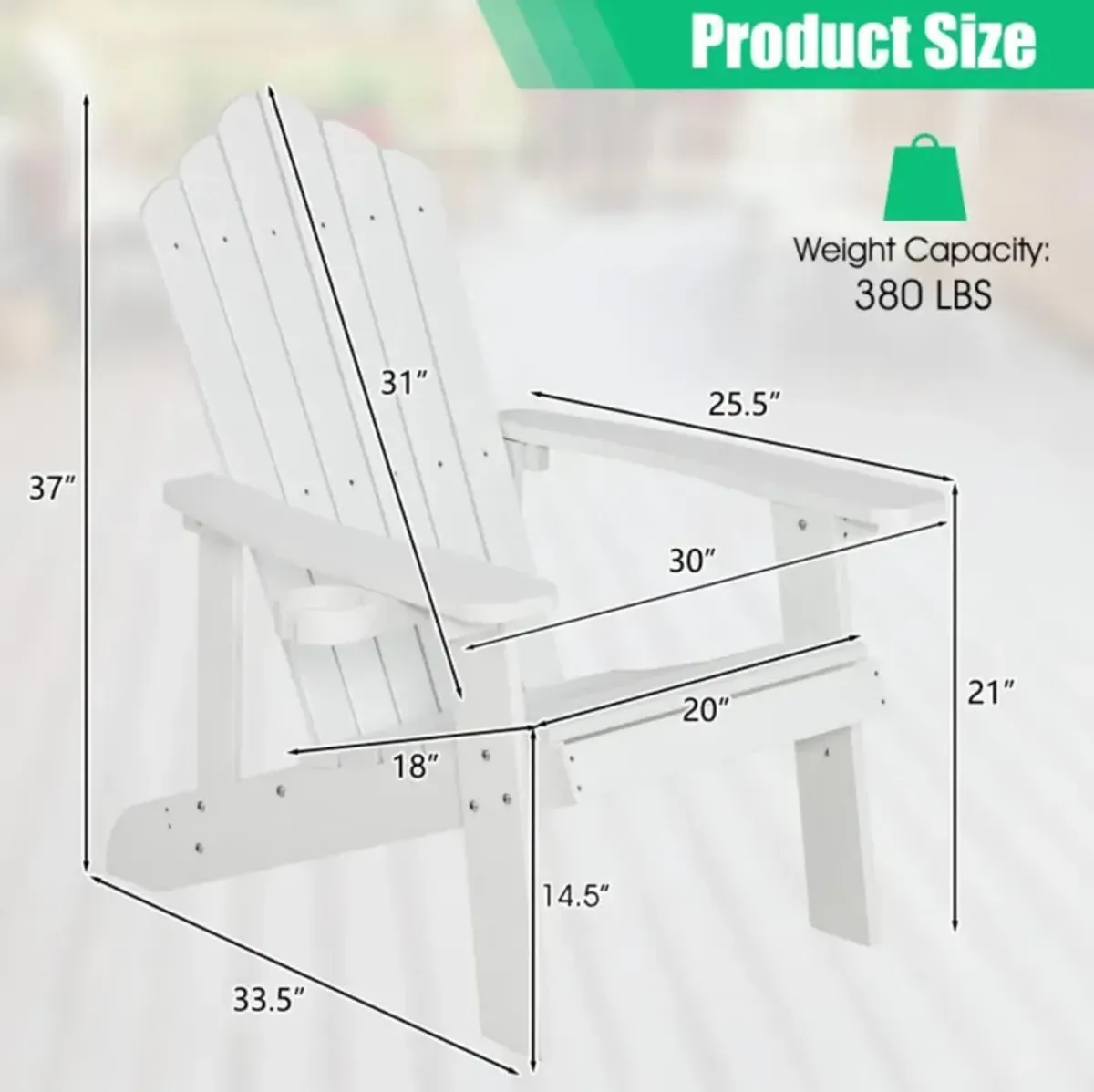 Hivvago Weather Resistant HIPS Outdoor Adirondack Chair with Cup Holder