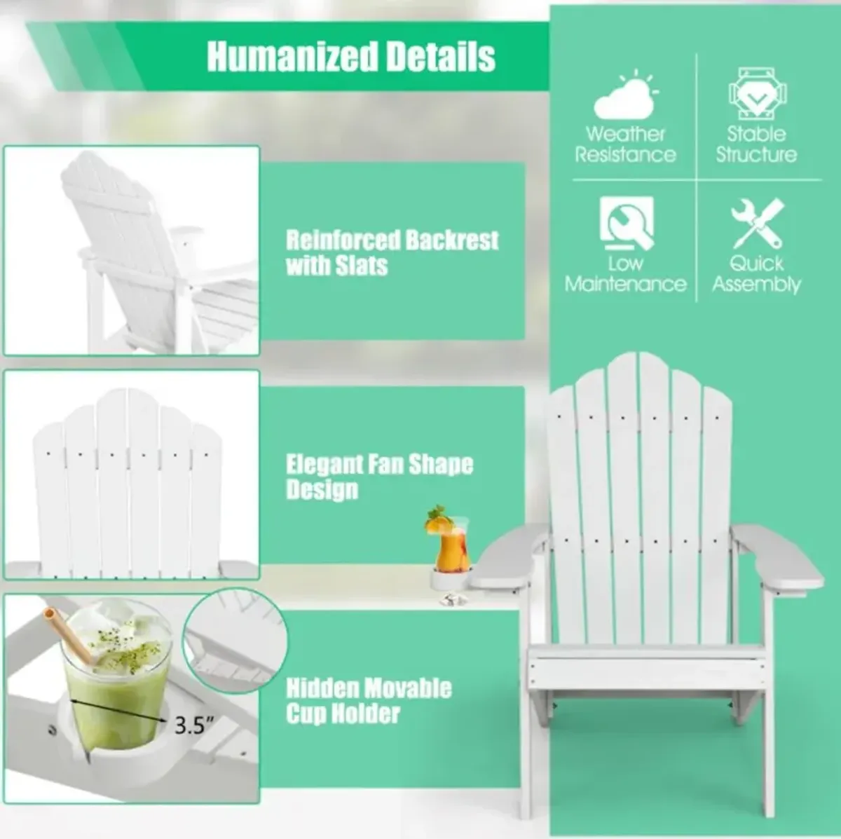 Hivvago Weather Resistant HIPS Outdoor Adirondack Chair with Cup Holder