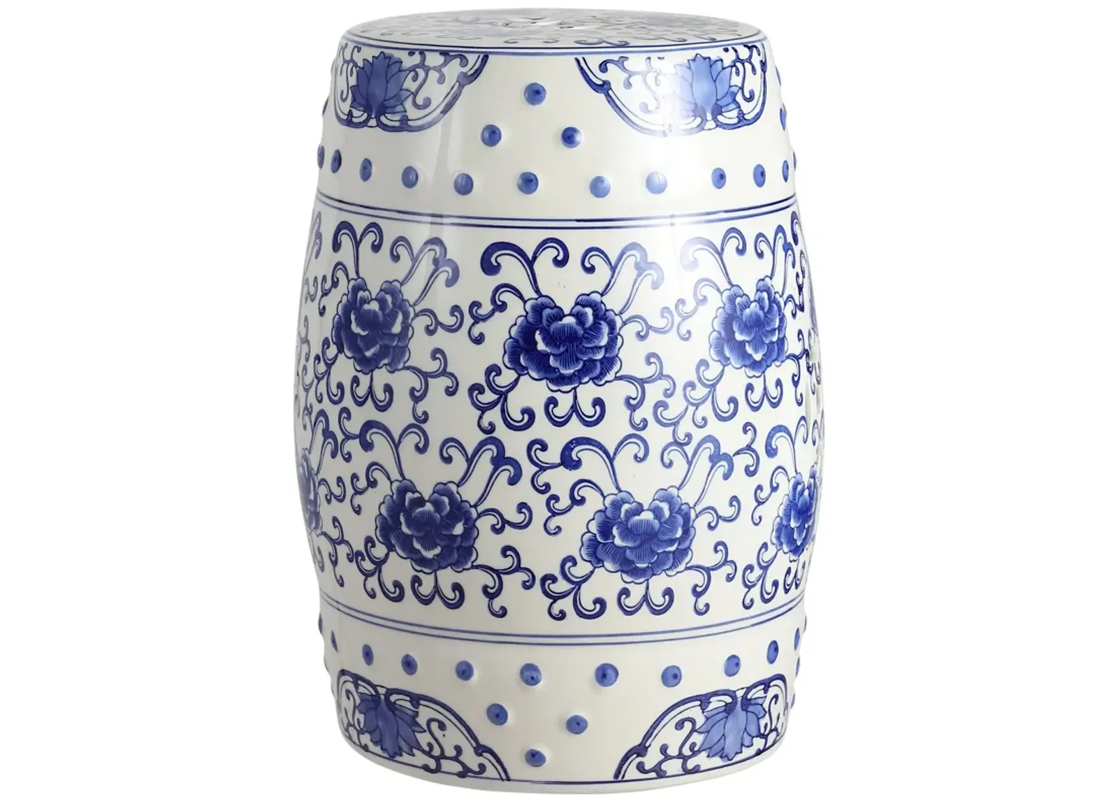 Lotus Flower Chinoiserie Ceramic Drum Garden Stool