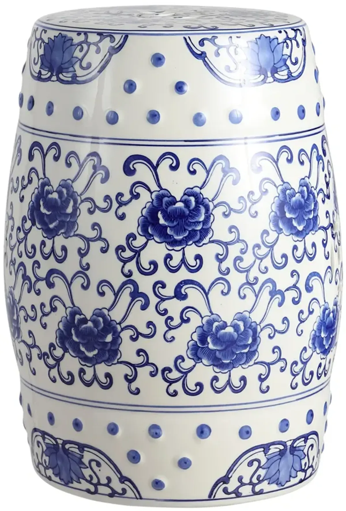 Lotus Flower Chinoiserie Ceramic Drum Garden Stool