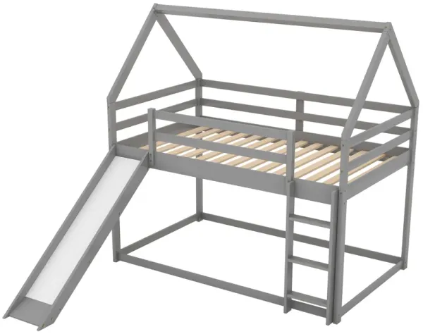 Whisen Wood Twin Size House-shaped Bunk Bed with Slide and Ladder - Gray