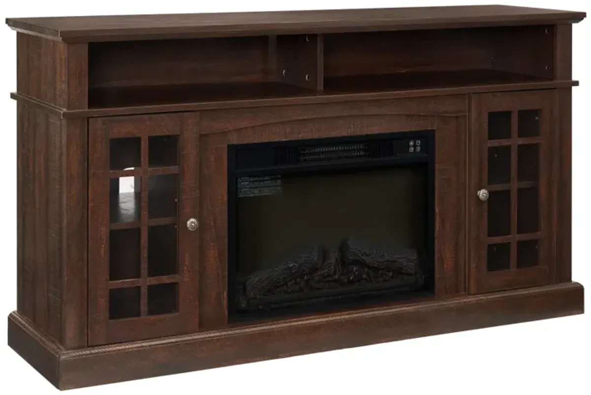 Modern TV Stand with Fireplace Insert, Espresso, 58.25" W