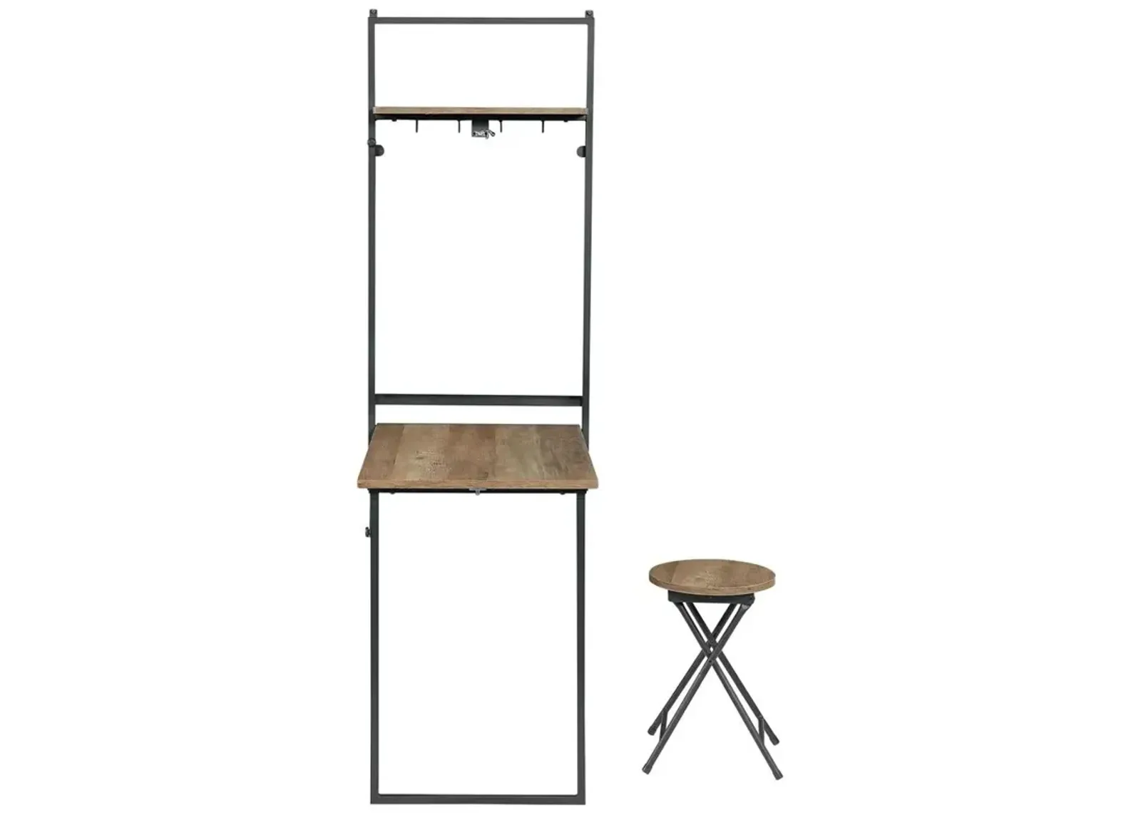 Riley Foldable Wall Desk with Stool Rustic Oak and Sandy Black