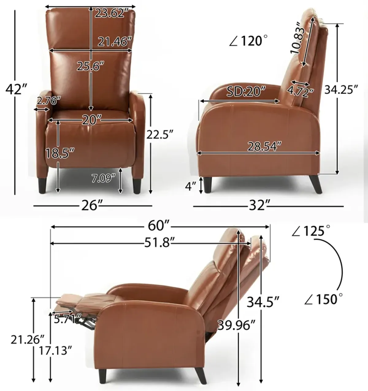 Merax Wide Faux Leather Push Back Standard Recliner