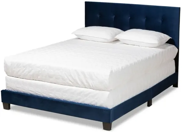 Baxton Studio Caprice Glam Navy Velvet Fabric Upholstered Queen Size Panel Bed