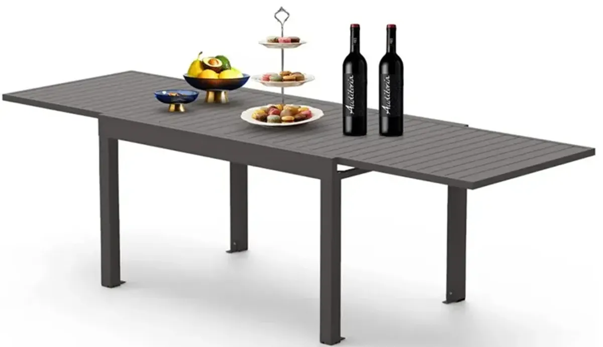 Extendable Aluminum Patio Dining Table, 53"-106" Rectangular, Dark-Brown