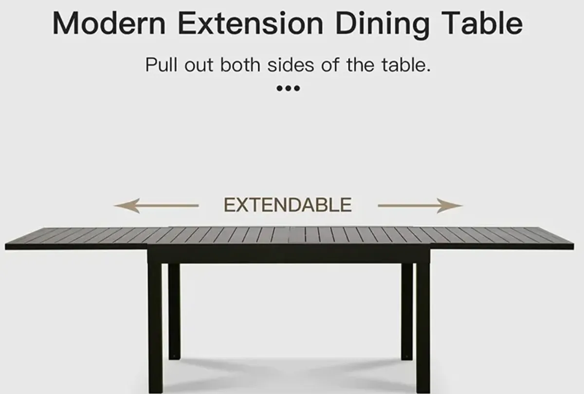 Extendable Aluminum Patio Dining Table, 53"-106" Rectangular, Dark-Brown