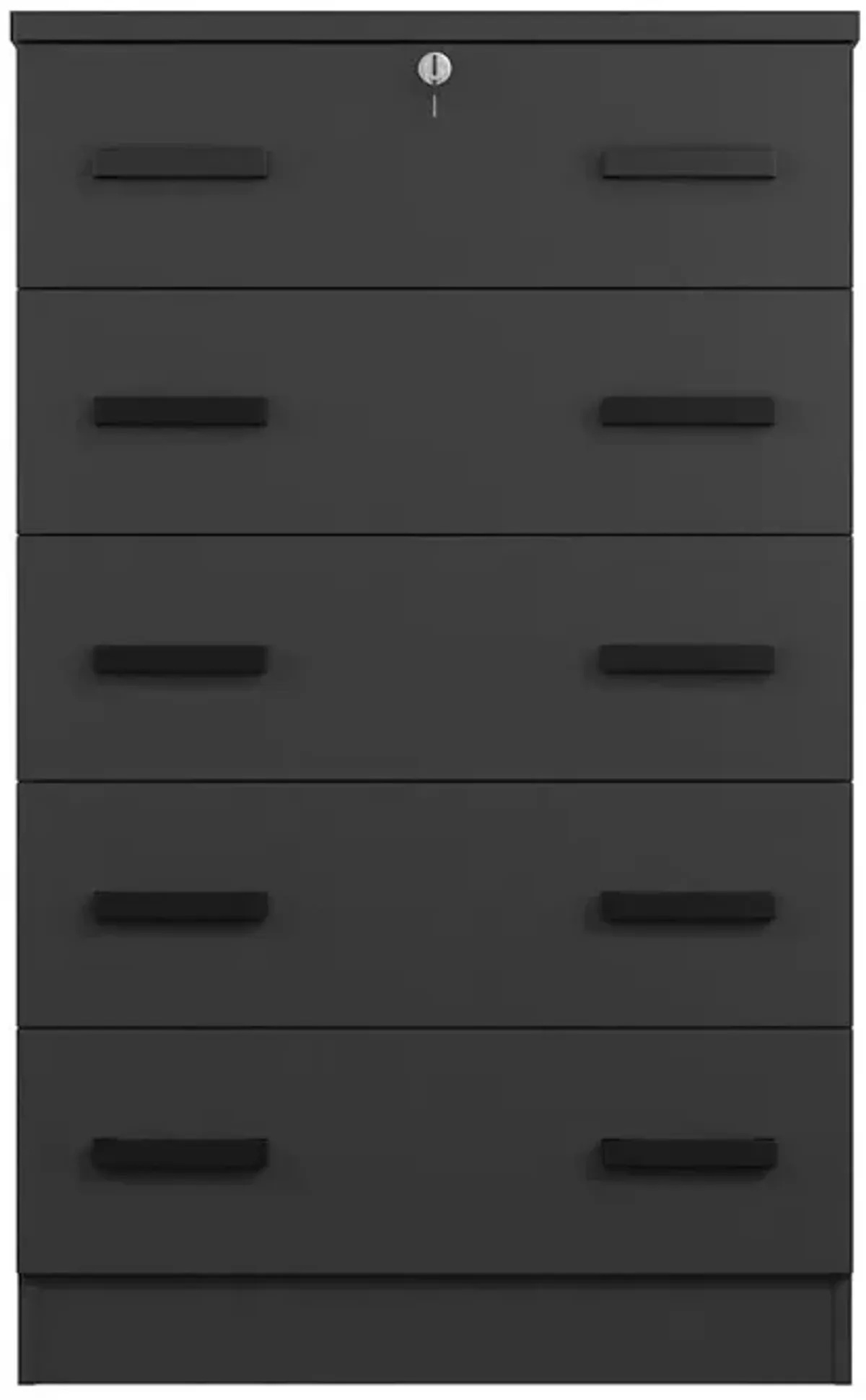 Cindy 5 Drawer Chest Wooden Dresser with Lock in Black (Black)