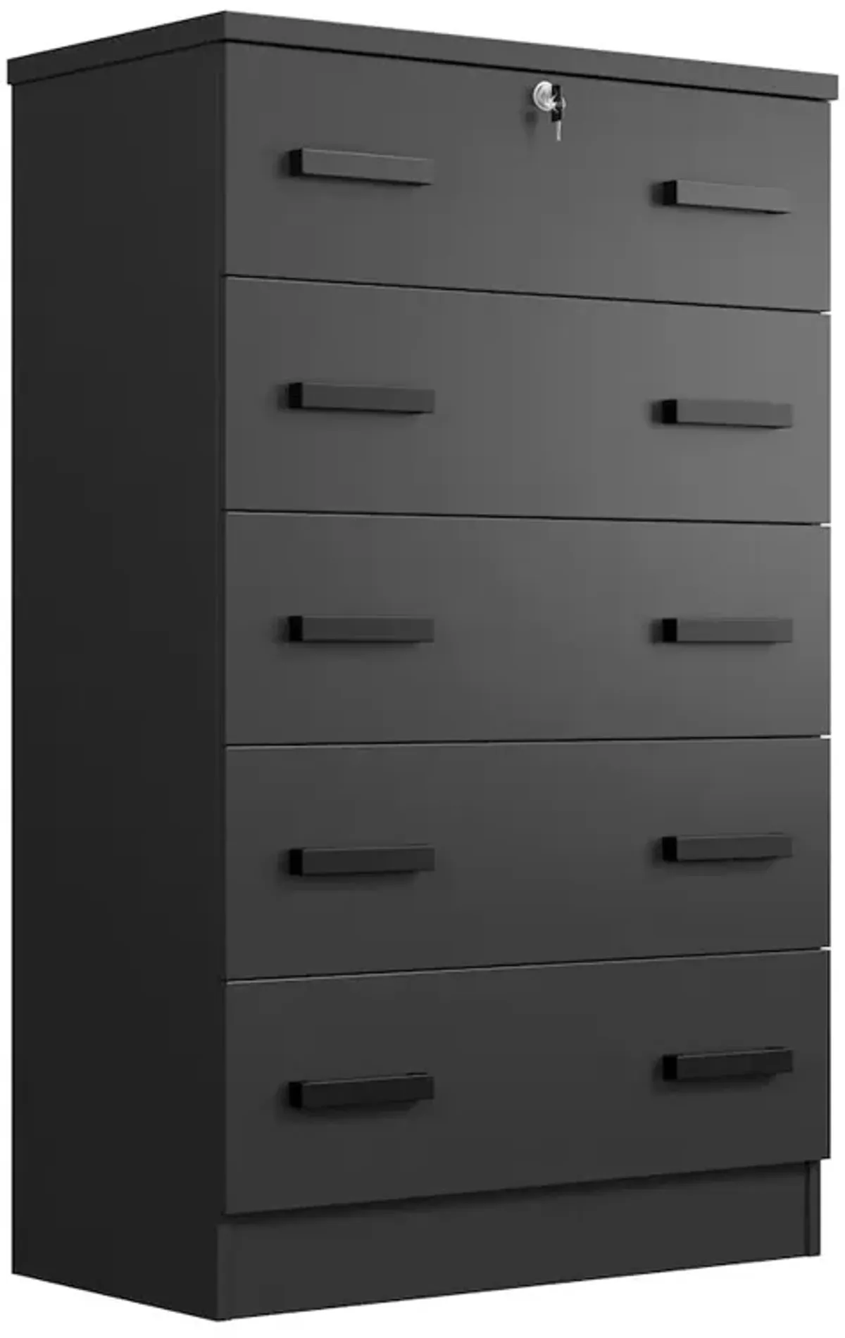 Cindy 5 Drawer Chest Wooden Dresser with Lock in Black (Black)