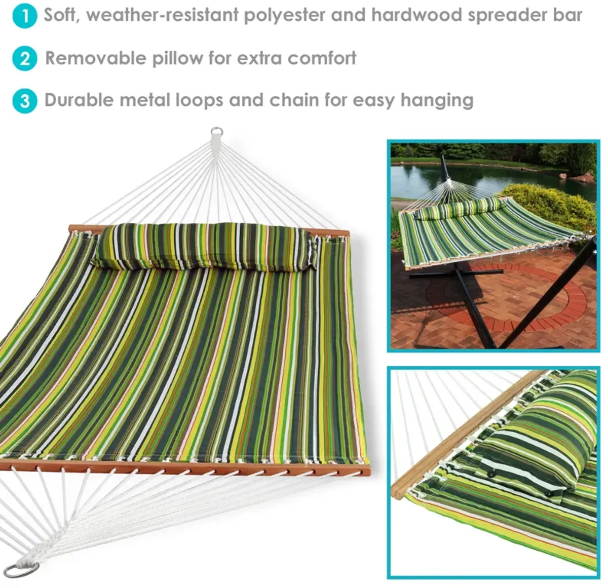 Sunnydaze Large Quilted Hammock with Spreader Bars and Pillow