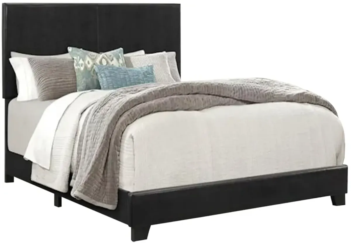 Shirin Queen Size Bed, Wood, Nailhead Trim, Upholstered Headboard, Black - Benzara