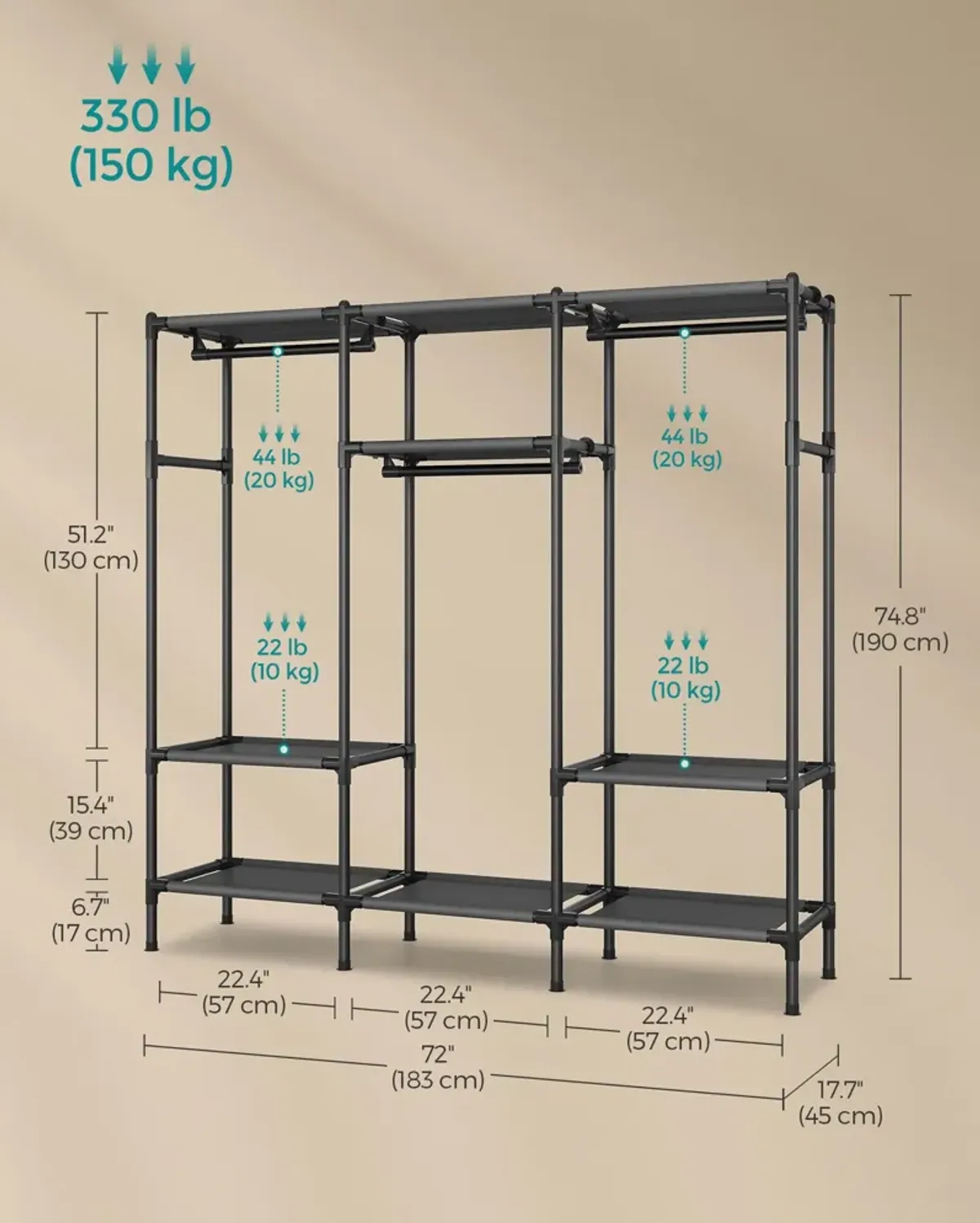 Clothes Rack with Adjustable Hanging Rails for Efficient Garment Storage