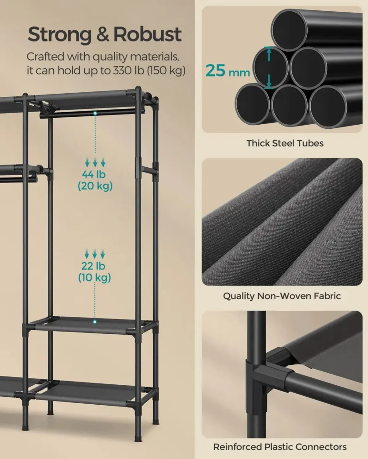 Clothes Rack with Adjustable Hanging Rails for Efficient Garment Storage