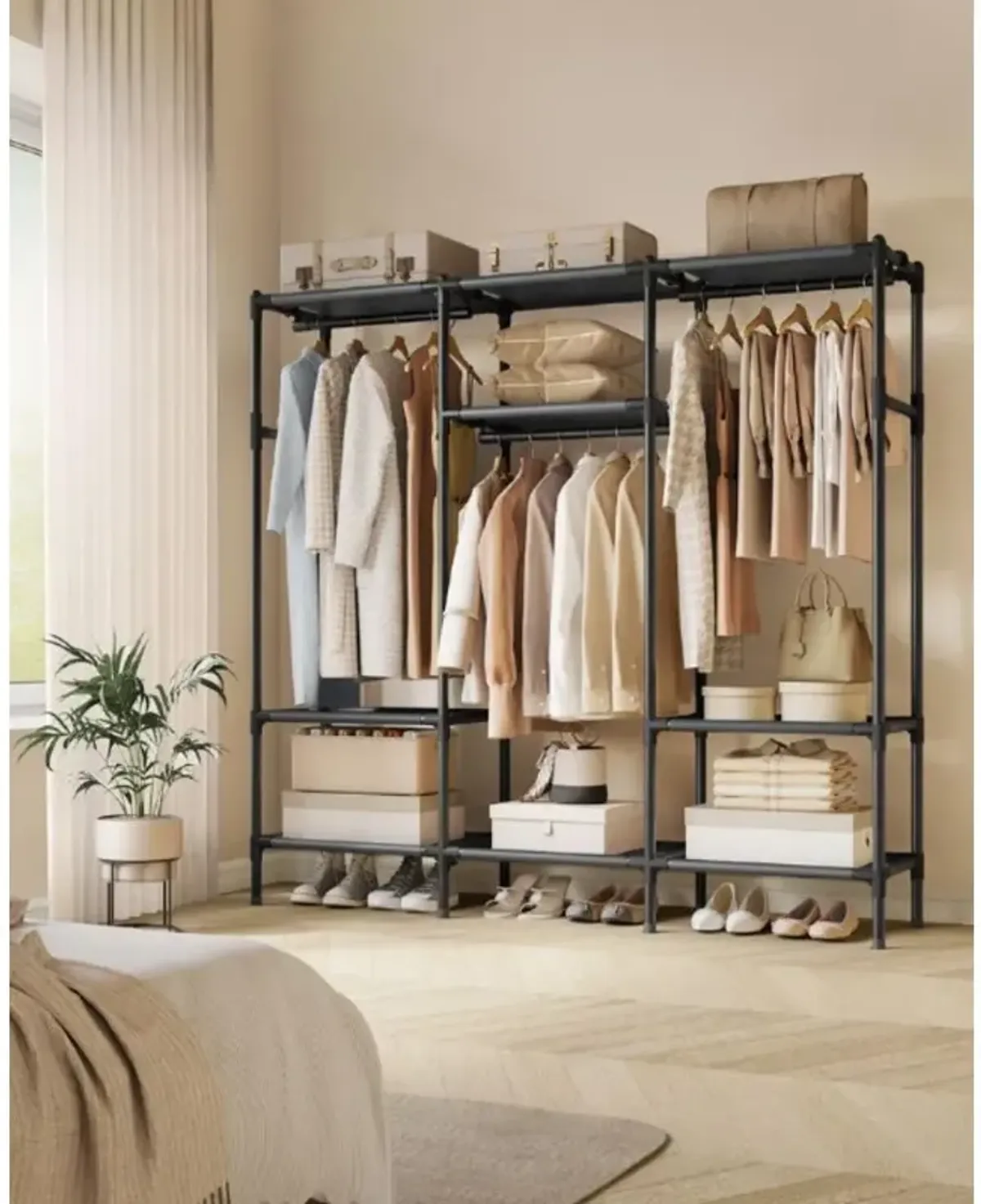 Clothes Rack with Adjustable Hanging Rails for Efficient Garment Storage