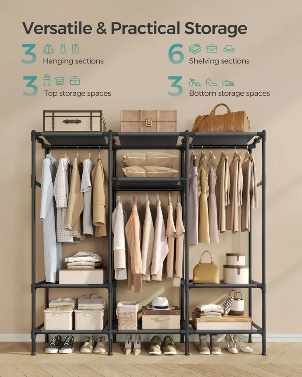 Clothes Rack with Adjustable Hanging Rails for Efficient Garment Storage