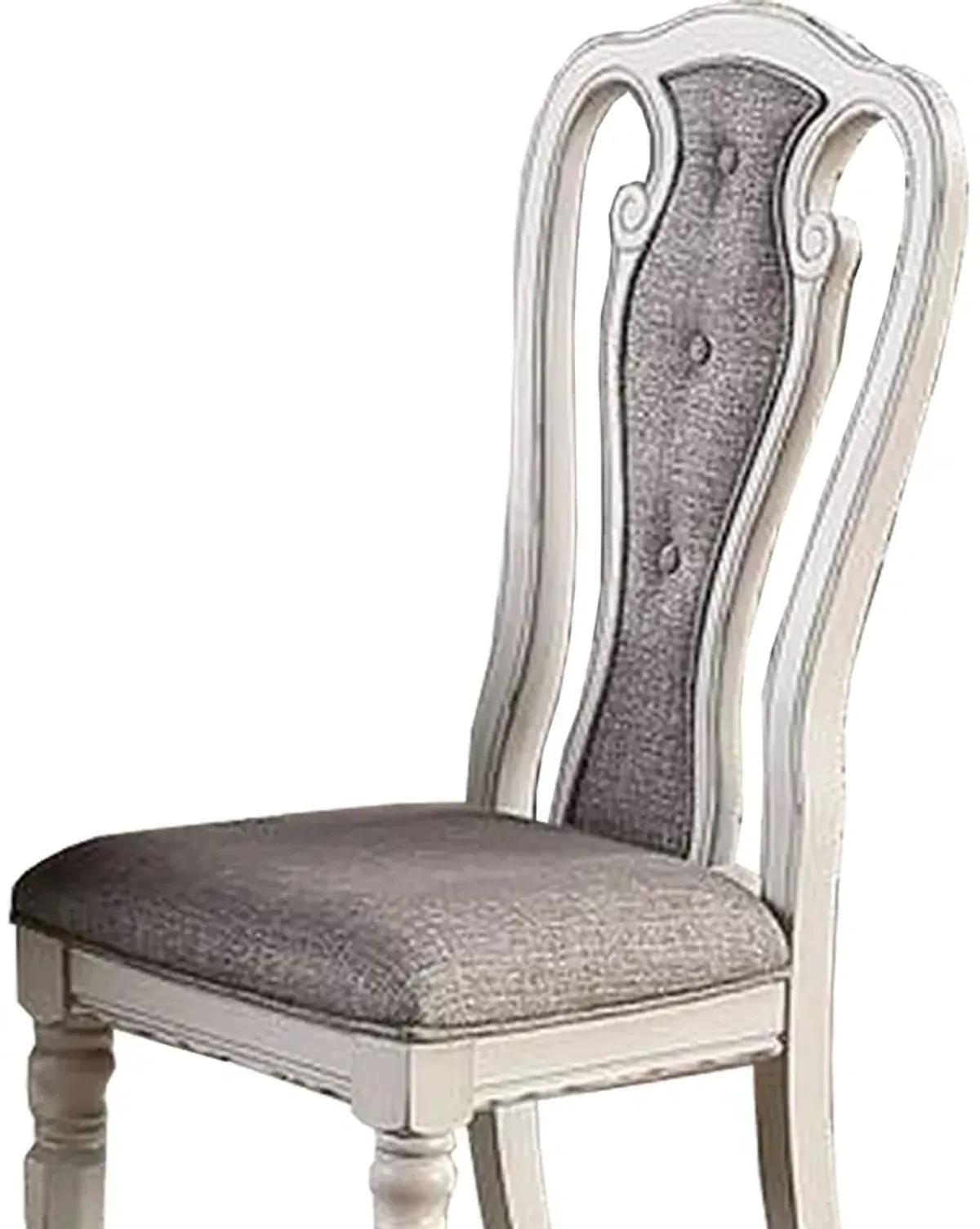 Dining Chair with Button Tufted Backrest, Padded Seat, Set of 2, White and Gray-Benzara