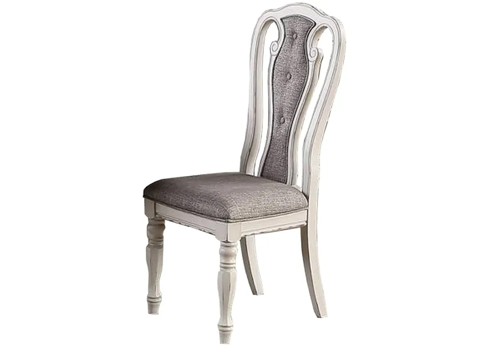 Dining Chair with Button Tufted Backrest, Padded Seat, Set of 2, White and Gray-Benzara