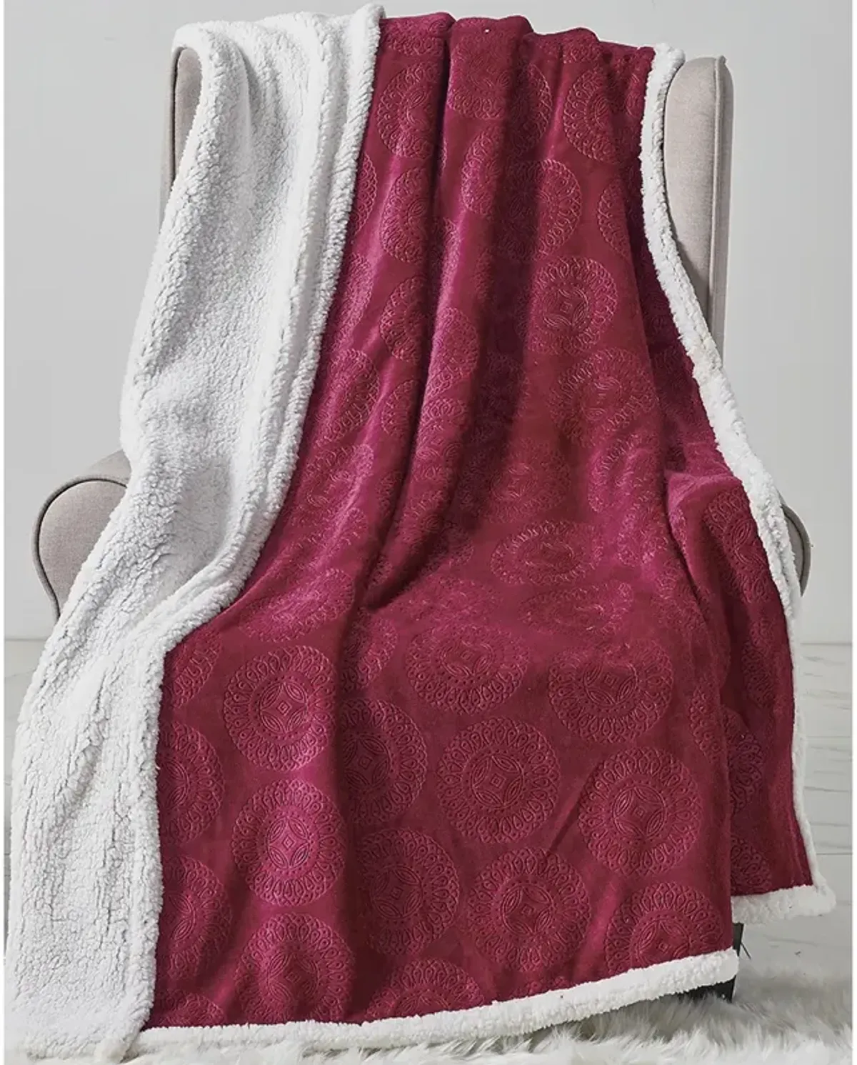 Plazatex Caesar Sherpa Decorative Super Soft Throw Blanket for Sleep/Decor 50" x 60" Burgundy