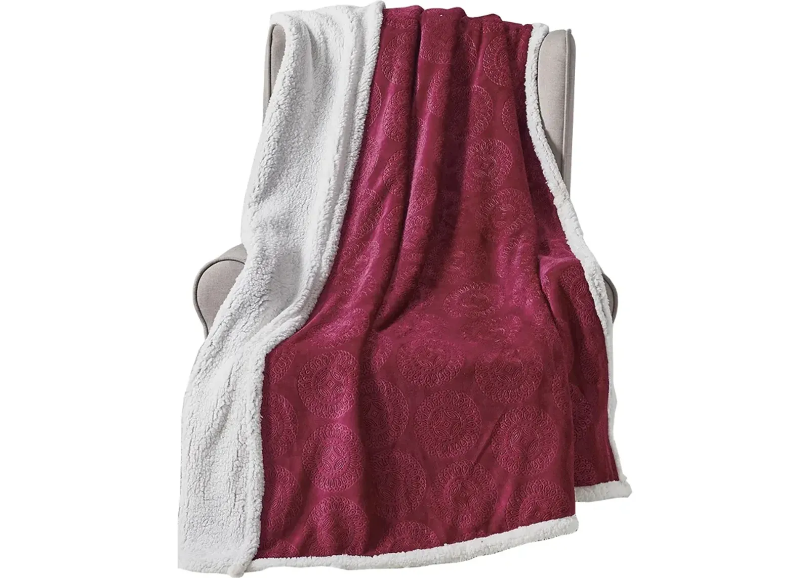 Plazatex Caesar Sherpa Decorative Super Soft Throw Blanket for Sleep/Decor 50" x 60" Burgundy