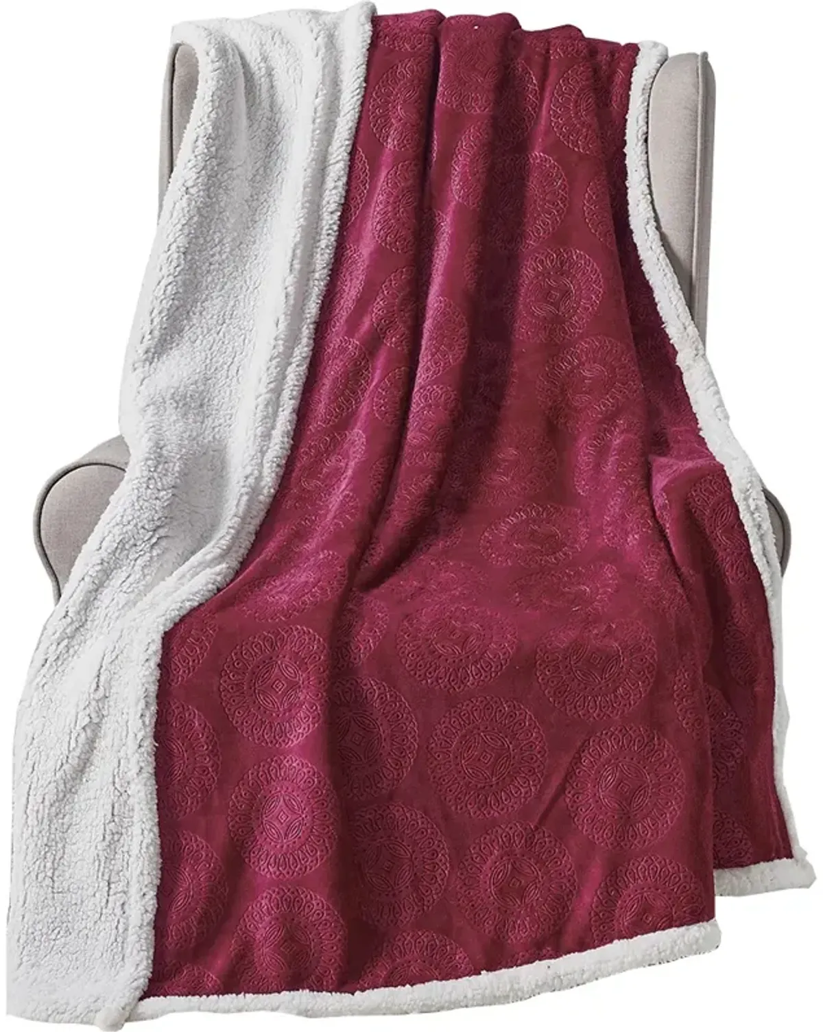 Plazatex Caesar Sherpa Decorative Super Soft Throw Blanket for Sleep/Decor 50" x 60" Burgundy