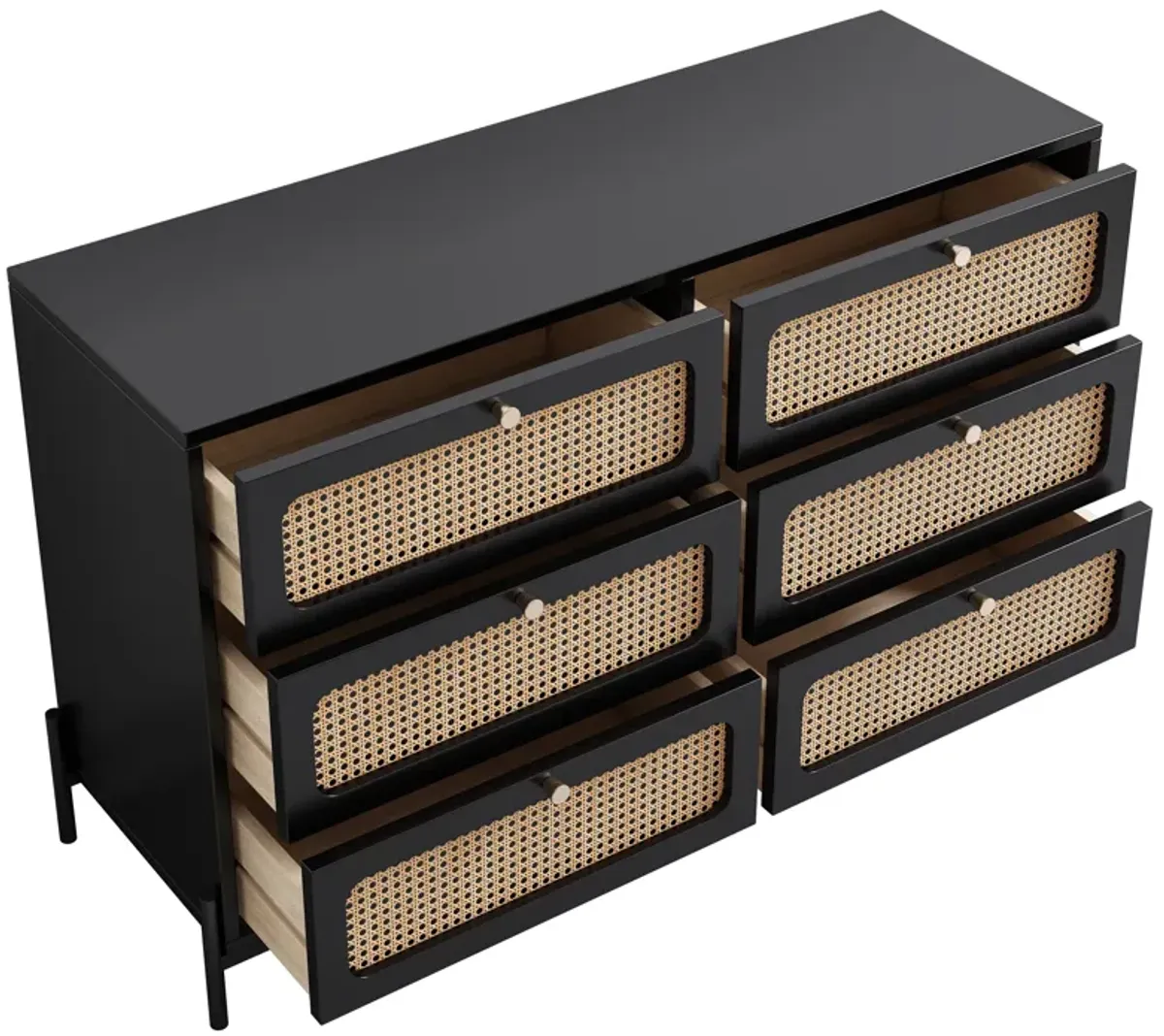 Merax Modern Rattan Wood Closet 6-Drawer Dresser