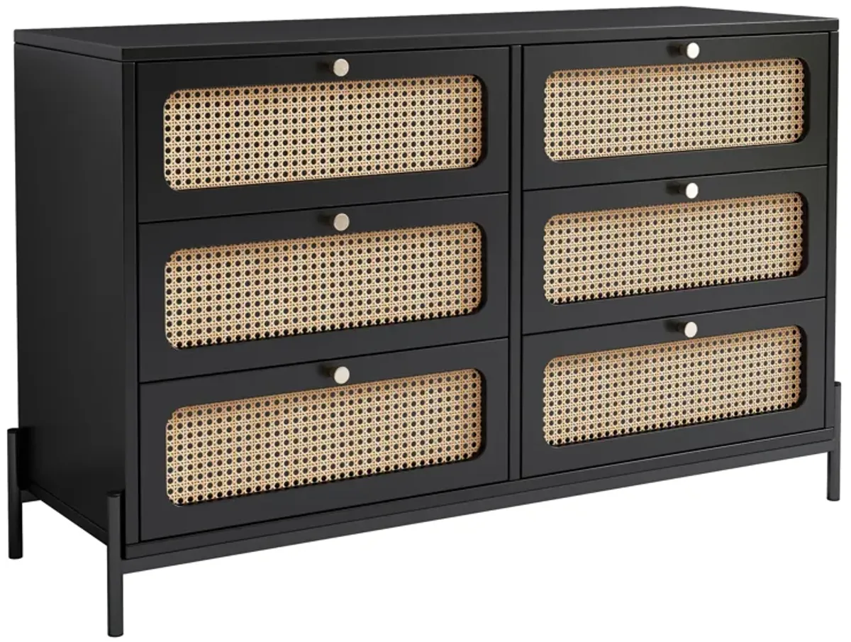 Merax Modern Rattan Wood Closet 6-Drawer Dresser