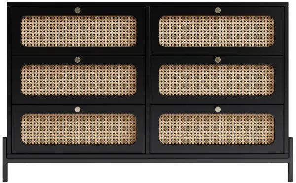 Merax Modern Rattan Wood Closet 6-Drawer Dresser