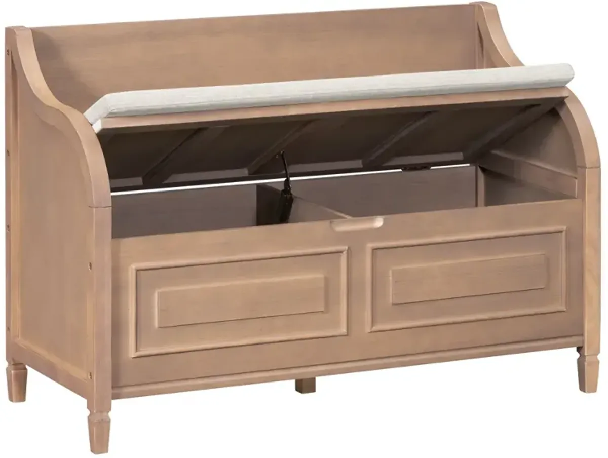 Rustic Style Solid Wood Entryway Multifunctional Storage Bench With Safety Hinge