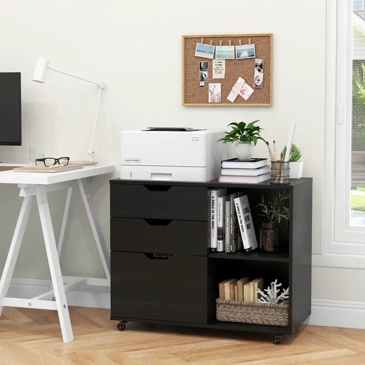 3-Drawer File Cabinet with Adjustable Shelf and Wheels for Letter