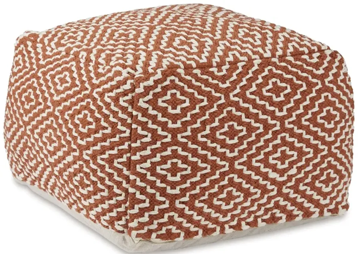 Sena 22 Inch Ottoman Pouf, Handwoven Pattern, Zipper Cotton Cover Red White -