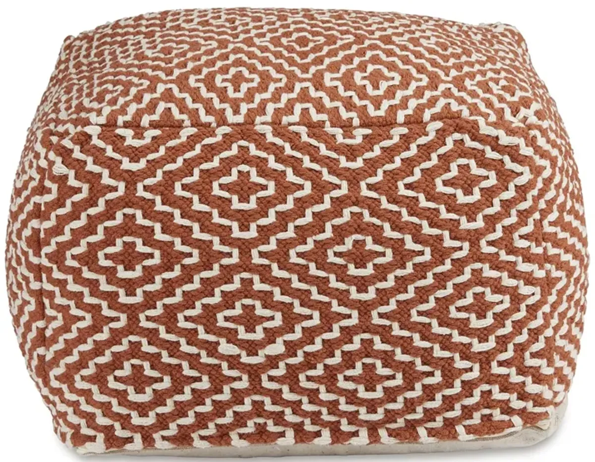 Sena 22 Inch Ottoman Pouf, Handwoven Pattern, Zipper Cotton Cover Red White -