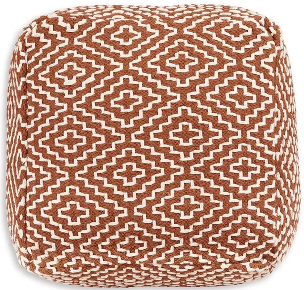 Sena 22 Inch Ottoman Pouf, Handwoven Pattern, Zipper Cotton Cover Red White -