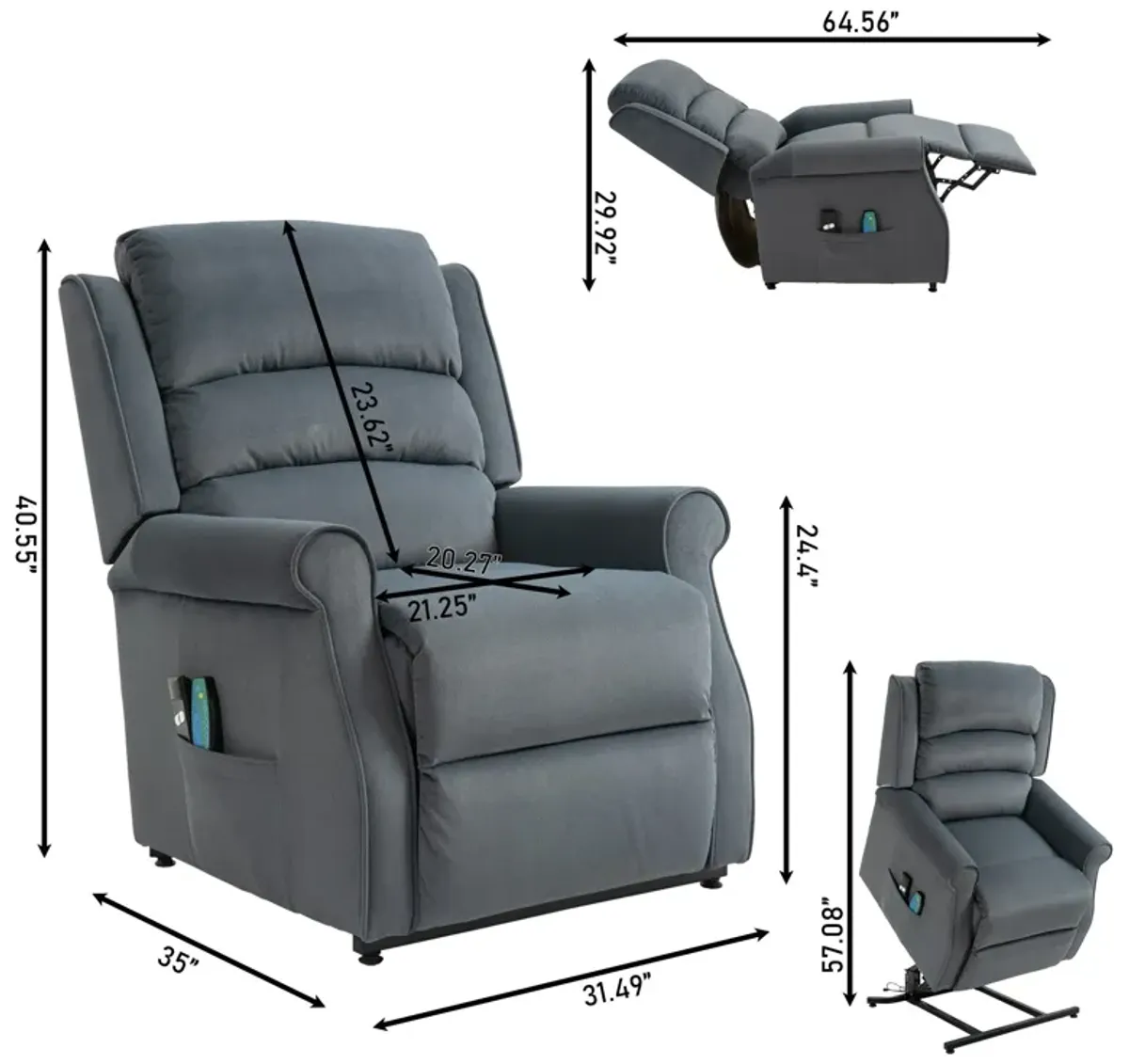 MONDAWE Chenille Fabric Power Lift Recliner Chair for Elderly with 8-Point Massage and Remote Control